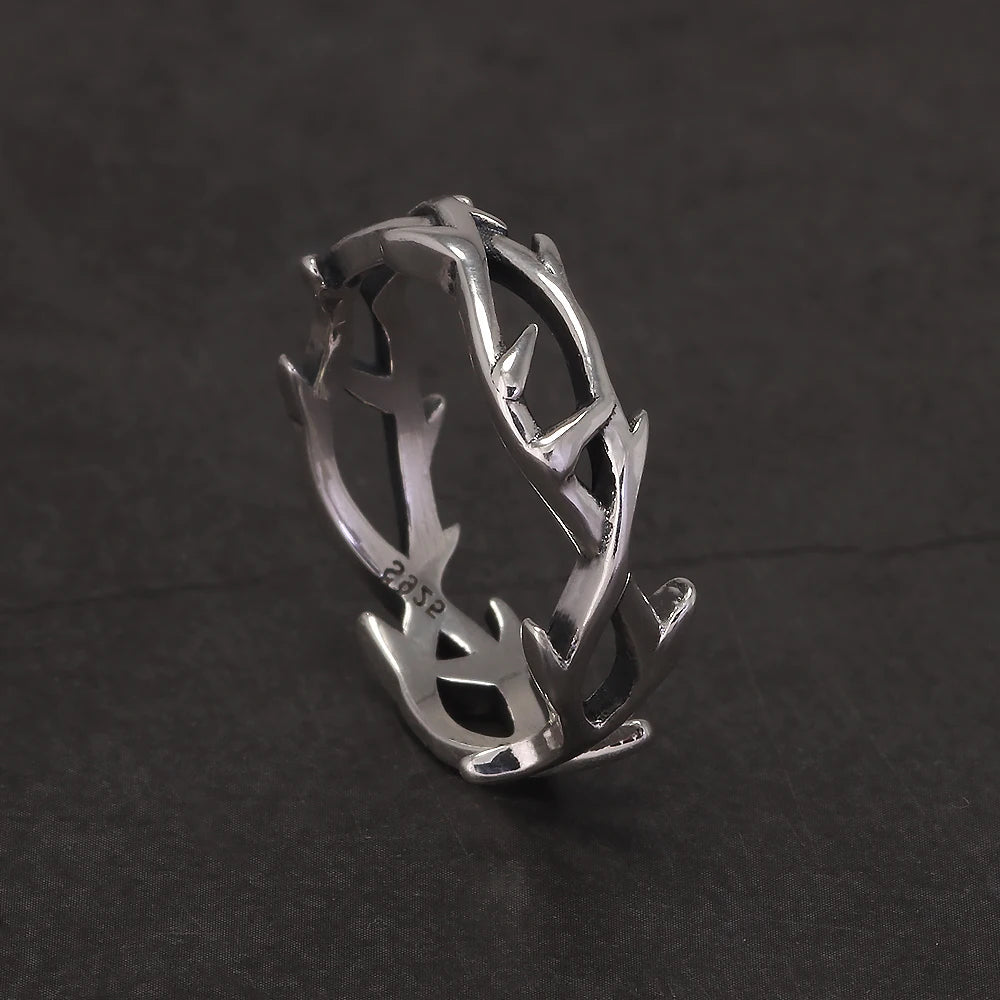 Disturbia 925 Sterling Silver Gothic Thorn Couple Rings for Women Men Punk Retro Cool Spiky Finger Ring Adjustable Hip hop Y2k Jewelry Gothic Silver Silver