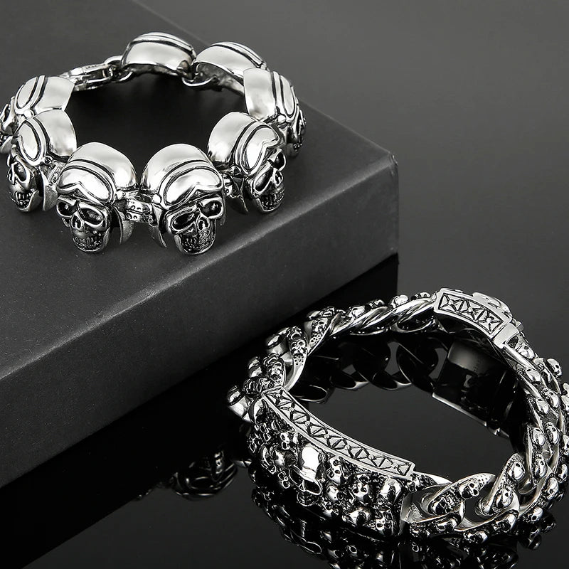 Disturbia Steampunk Rock Skull Bracelet for Men In Waterproof Stainless Steel Skeleton Men's Bracelet Man Bike Jewelry Boys Birthday Gifts Skull Skeleton Steel Stainless Steel Gothic Ring