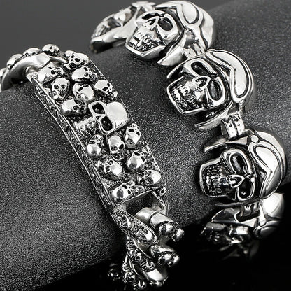 Disturbia Steampunk Rock Skull Bracelet for Men In Waterproof Stainless Steel Skeleton Men's Bracelet Man Bike Jewelry Boys Birthday Gifts Skull Skeleton Steel Stainless Steel Gothic Ring