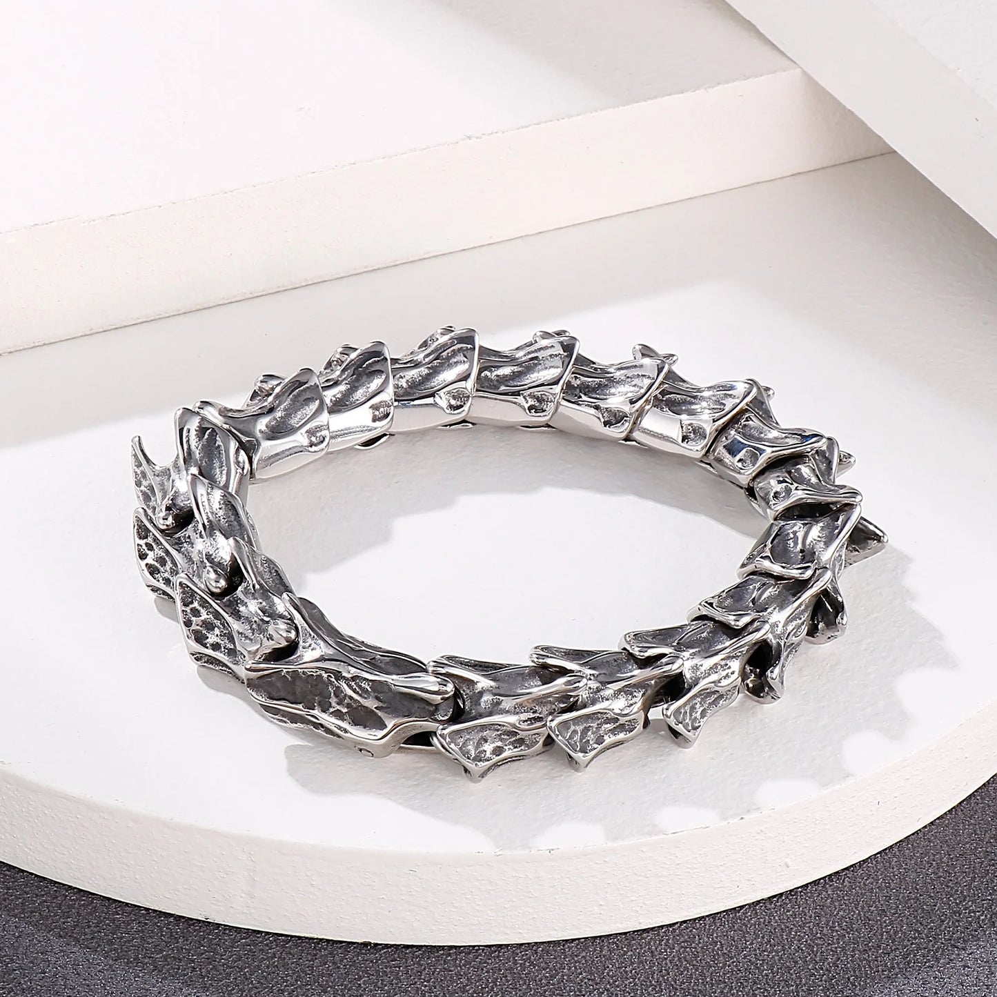 Disturbia Kalen Vintage Punk Bracelet Men's Stainless Steel Animal Dragon Keel Jewelry Street Culture Dragon Steel Stainless Steel Gothic Ring