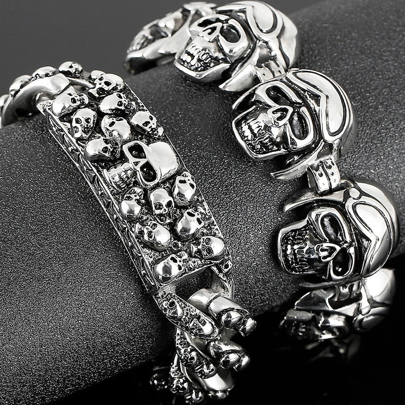 Disturbia Steampunk Rock Skull Bracelet for Men In Waterproof Stainless Steel Skeleton Men's Bracelet Man Bike Jewelry Boys Birthday Gifts Skull Skeleton Steel Stainless Steel Gothic Ring