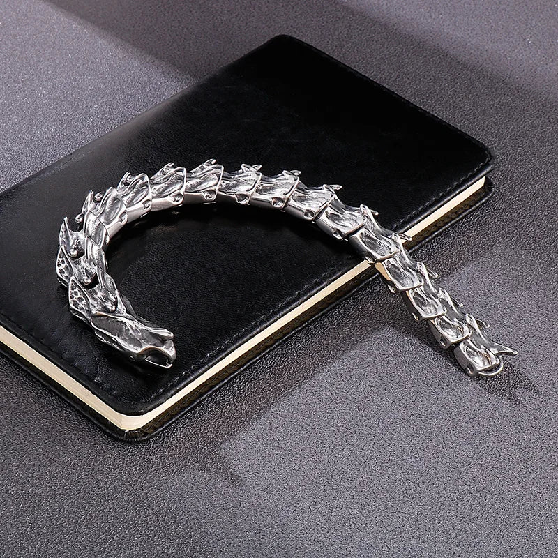 Disturbia Kalen Vintage Punk Bracelet Men's Stainless Steel Animal Dragon Keel Jewelry Street Culture Dragon Steel Stainless Steel Gothic Ring