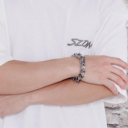 Disturbia Kalen Vintage Punk Bracelet Men's Stainless Steel Animal Dragon Keel Jewelry Street Culture Dragon Steel Stainless Steel Gothic Ring