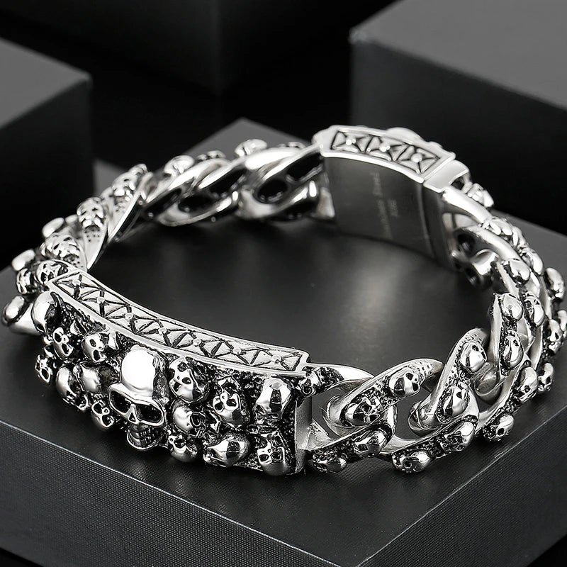 Disturbia Steampunk Rock Skull Bracelet for Men In Waterproof Stainless Steel Skeleton Men's Bracelet Man Bike Jewelry Boys Birthday Gifts Skull Skeleton Steel Stainless Steel Gothic Ring