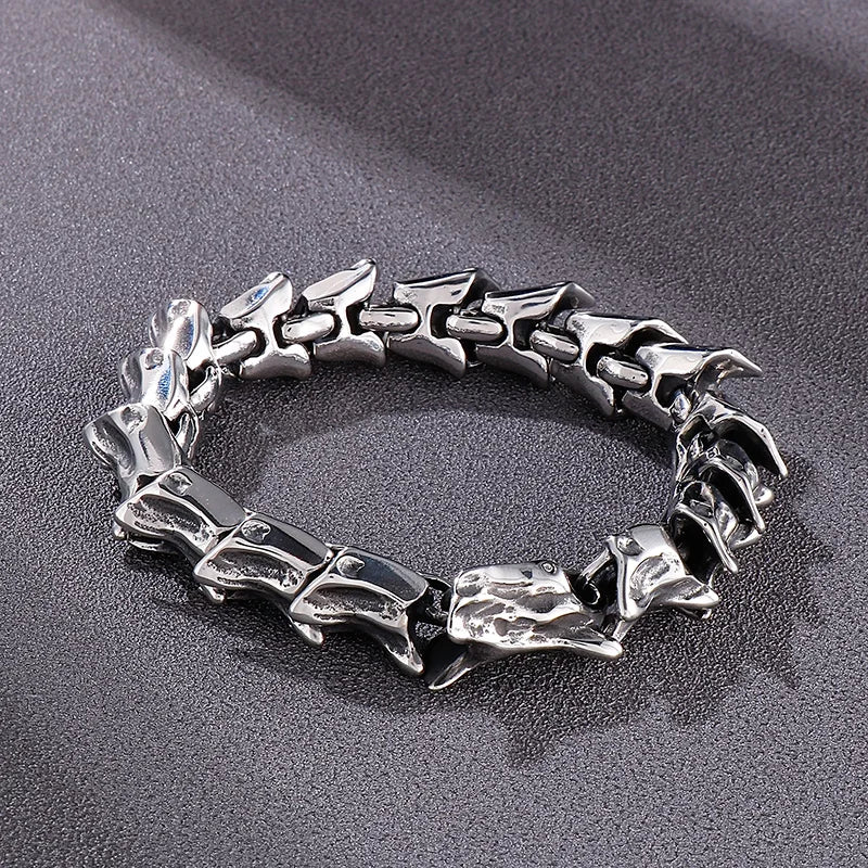 Disturbia Kalen Vintage Punk Bracelet Men's Stainless Steel Animal Dragon Keel Jewelry Street Culture Dragon Steel Stainless Steel Gothic Ring