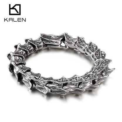 Disturbia Kalen Vintage Punk Bracelet Men's Stainless Steel Animal Dragon Keel Jewelry Street Culture Dragon Steel Stainless Steel Gothic Ring