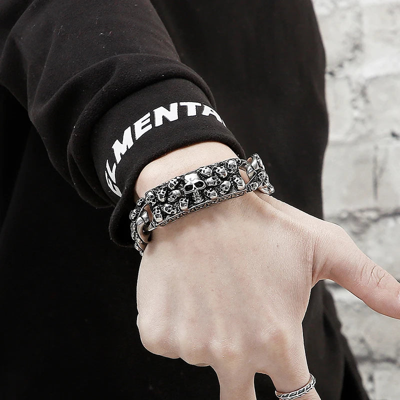 Disturbia Steampunk Rock Skull Bracelet for Men In Waterproof Stainless Steel Skeleton Men's Bracelet Man Bike Jewelry Boys Birthday Gifts Skull Skeleton Steel Stainless Steel Gothic Ring