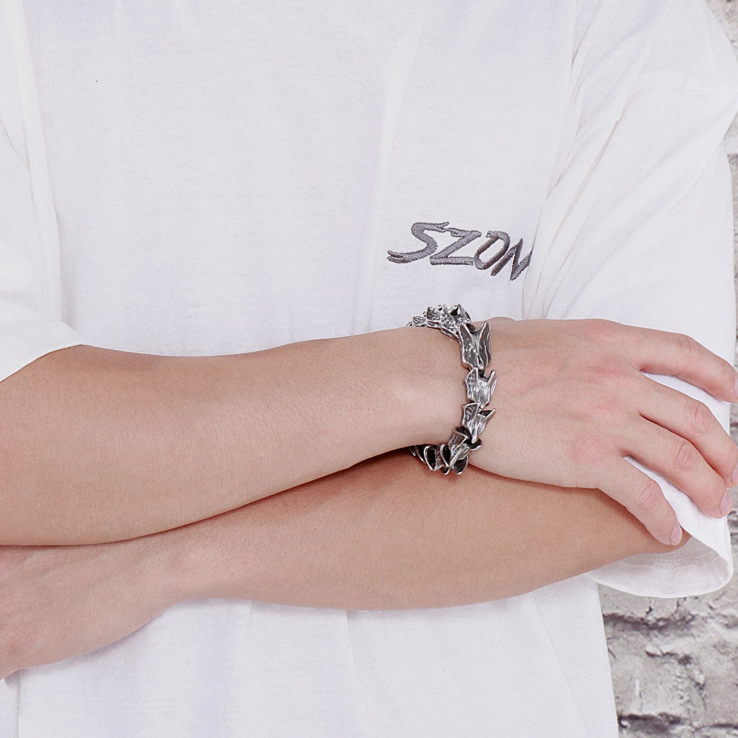 Disturbia Kalen Vintage Punk Bracelet Men's Stainless Steel Animal Dragon Keel Jewelry Street Culture Dragon Steel Stainless Steel Gothic Ring