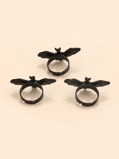 Rogue + Wolf Gothic Black Bat Ring Punk Flying Bat Metal Adjustable Women Jewelry Hot Festival Cosplay Gift Boys Girls Halloween Accessories Gothic Bat Wolf Black
