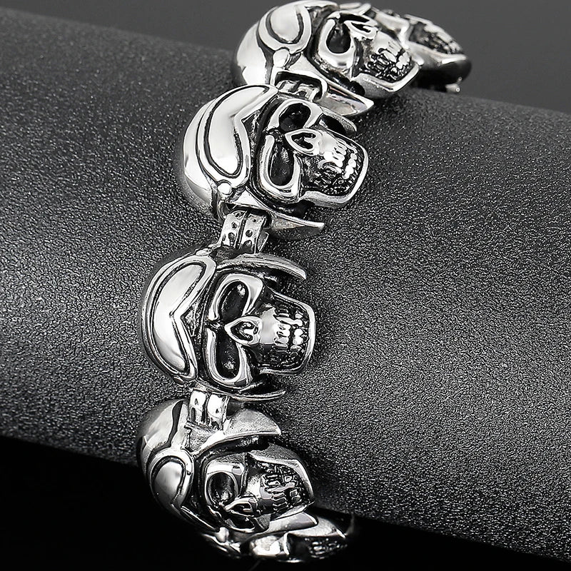 Disturbia Steampunk Rock Skull Bracelet for Men In Waterproof Stainless Steel Skeleton Men's Bracelet Man Bike Jewelry Boys Birthday Gifts Skull Skeleton Steel Stainless Steel Gothic Ring