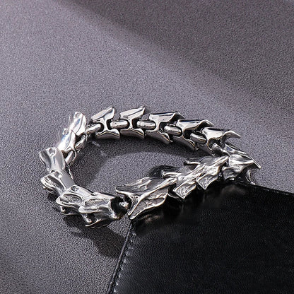 Disturbia Kalen Vintage Punk Bracelet Men's Stainless Steel Animal Dragon Keel Jewelry Street Culture Dragon Steel Stainless Steel Gothic Ring