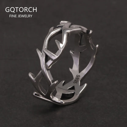 Disturbia 925 Sterling Silver Gothic Thorn Couple Rings for Women Men Punk Retro Cool Spiky Finger Ring Adjustable Hip hop Y2k Jewelry Gothic Silver Silver