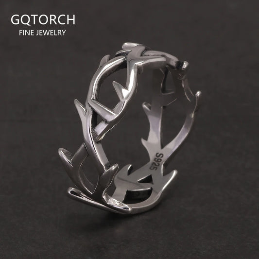 Disturbia 925 Sterling Silver Gothic Thorn Couple Rings for Women Men Punk Retro Cool Spiky Finger Ring Adjustable Hip hop Y2k Jewelry Gothic Silver Silver