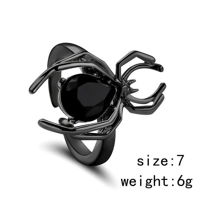 Killstar Gothic Punk Irregular Spider Opening Ring Women Men Fashion Zircon Black Crystal Dark Animal Ring Hip Hop Party Finger Jewelry Gothic Black