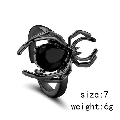 Killstar Gothic Punk Irregular Spider Opening Ring Women Men Fashion Zircon Black Crystal Dark Animal Ring Hip Hop Party Finger Jewelry Gothic Black