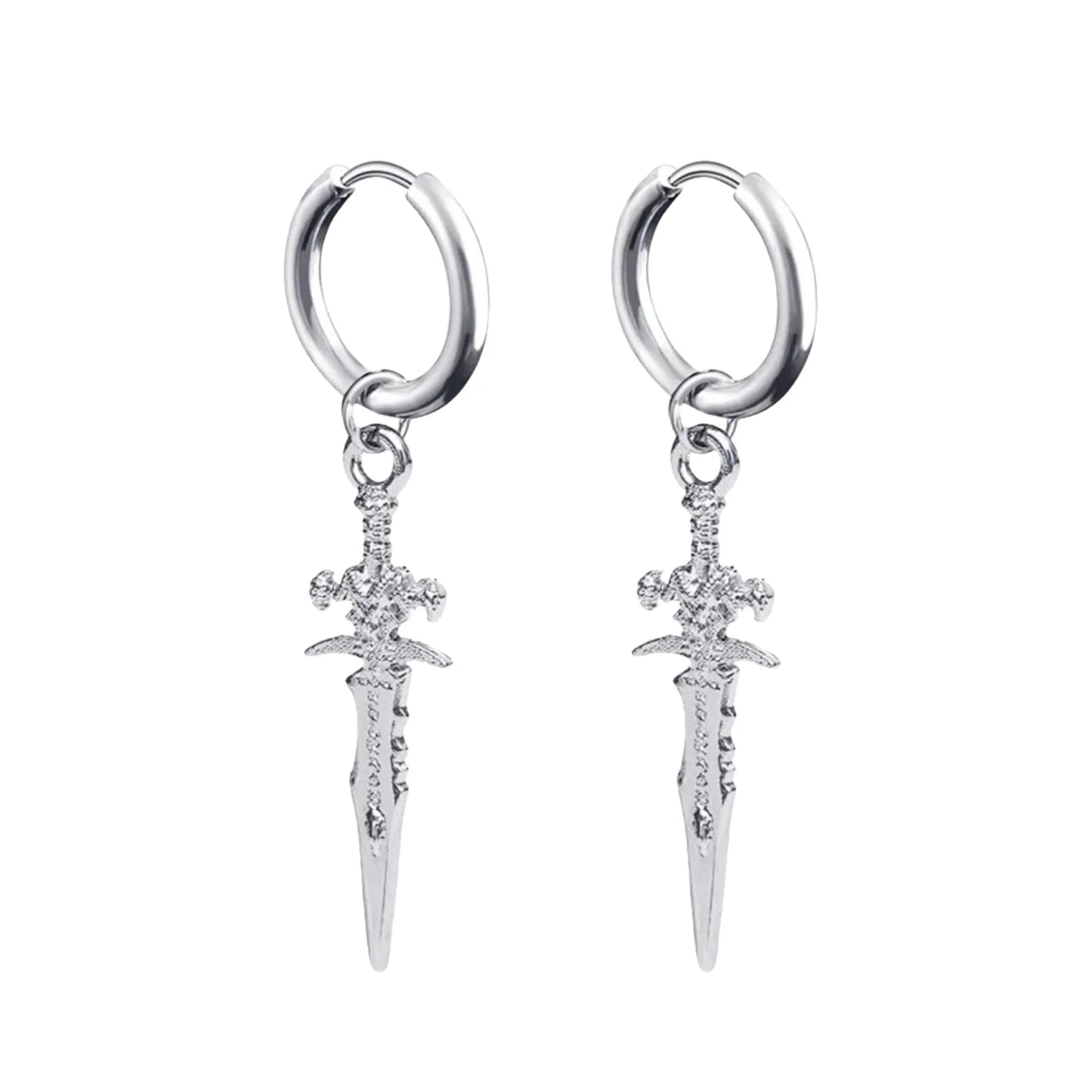 Dark in Love Gothic Sword Drop Earrings Surgical Steel Black Punk Ear Hoops with Long Dangle Grunge Hip Hop Stainless Steel Rings Gothic Steel Stainless Steel Black