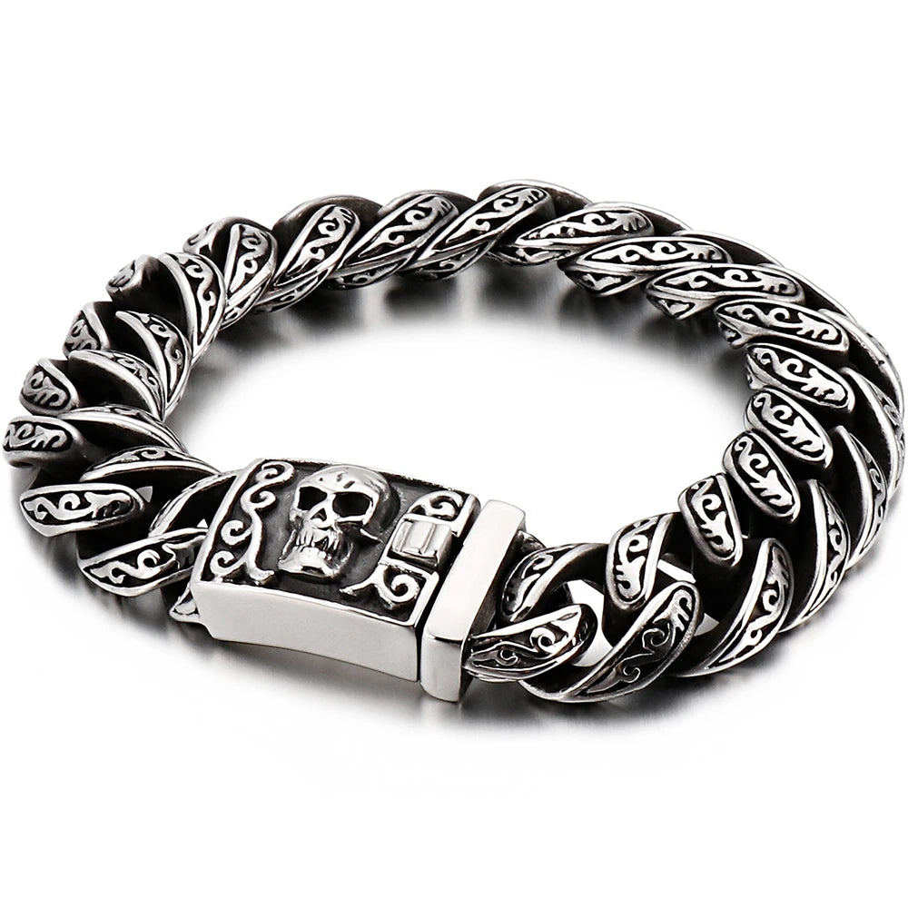 Disturbia Steampunk Rock Skull Bracelet for Men In Waterproof Stainless Steel Skeleton Men's Bracelet Man Bike Jewelry Boys Birthday Gifts Skull Skeleton Steel Stainless Steel Gothic Ring