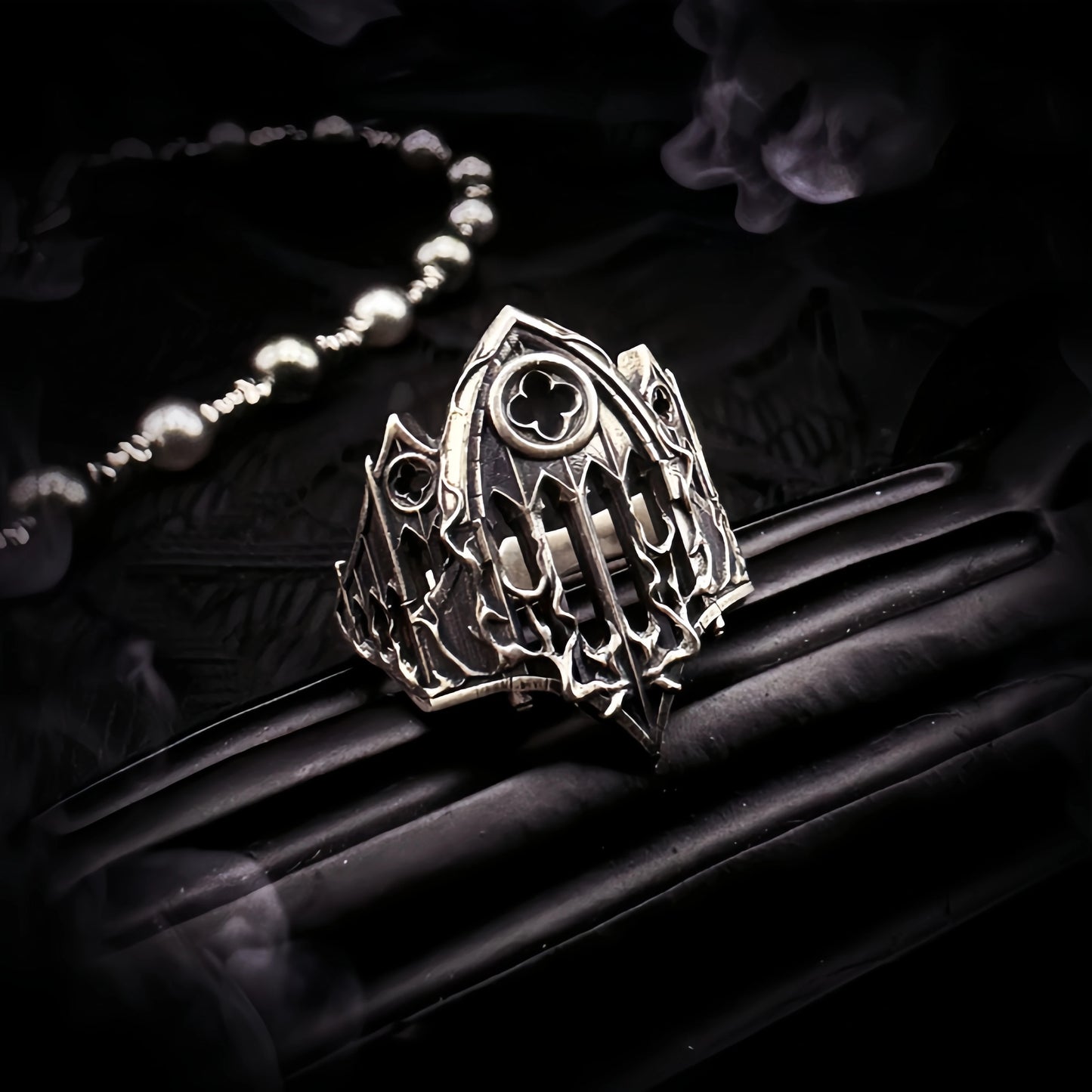 The Great Frog Retro Burnt Gothic Cathedral Open Ring For Men Silver plated Copper Dark Gothic Punk Edgy Indie Jewelry Niche Accessories Gift Gothic Silver Silver