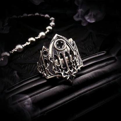 The Great Frog Retro Burnt Gothic Cathedral Open Ring For Men Silver plated Copper Dark Gothic Punk Edgy Indie Jewelry Niche Accessories Gift Gothic Silver Silver