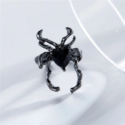 Killstar Gothic Punk Irregular Spider Opening Ring Women Men Fashion Zircon Black Crystal Dark Animal Ring Hip Hop Party Finger Jewelry Gothic Black