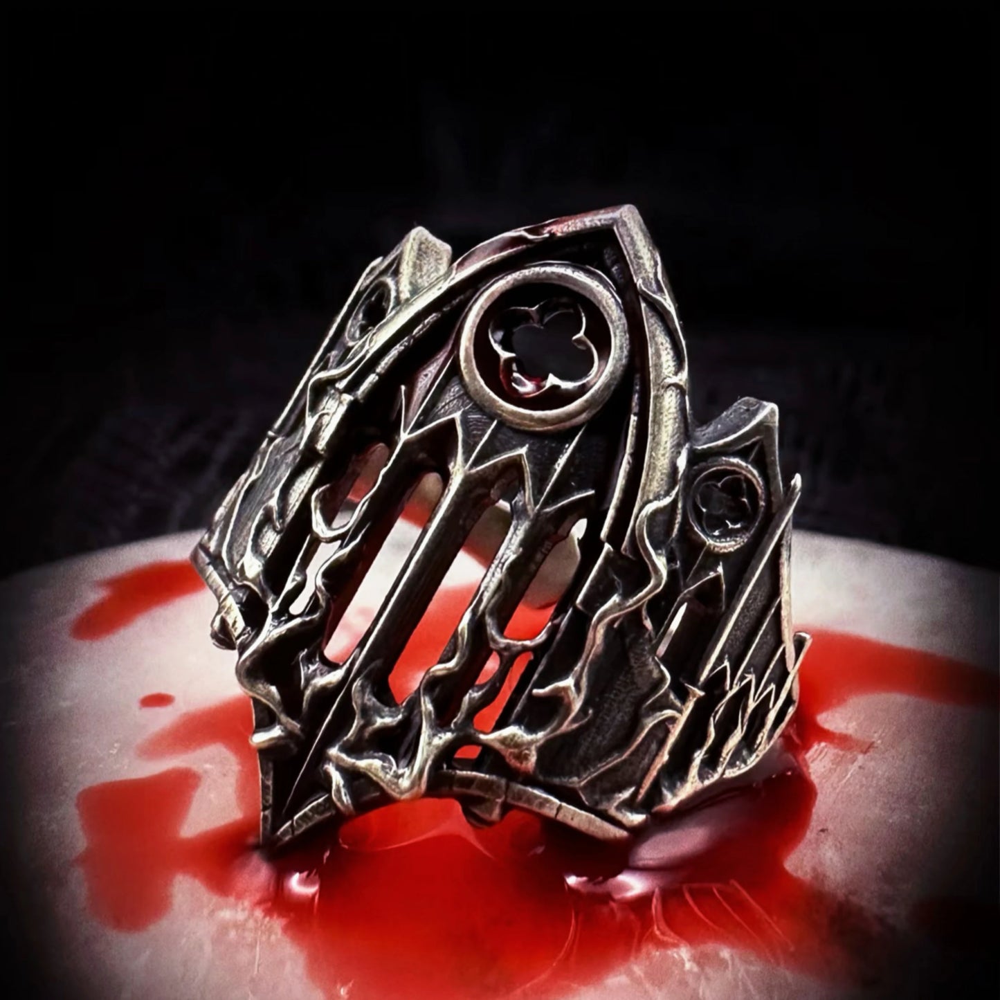The Great Frog Retro Burnt Gothic Cathedral Open Ring For Men Silver plated Copper Dark Gothic Punk Edgy Indie Jewelry Niche Accessories Gift Gothic Silver Silver
