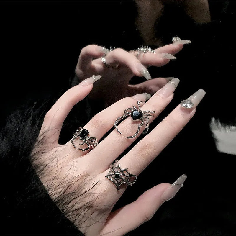 Killstar Gothic Punk Irregular Spider Opening Ring Women Men Fashion Zircon Black Crystal Dark Animal Ring Hip Hop Party Finger Jewelry Gothic Black