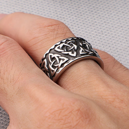 The Great Frog 10MM Wide Nordic Viking Celtic Rings Stainless Steel Punk Fashion Viking Trinity Ring for Men Women Amulet Jewelry Wholesale Steel Stainless Steel