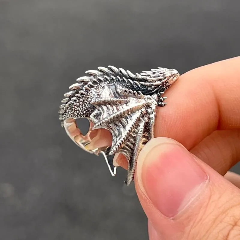 Disturbia Gothic Punk Style Dragon Rings Pterosaur Wings Opening Alloy Rings Vintage Jewelry Costume Accessories Gifts Dragon Gothic Alloy