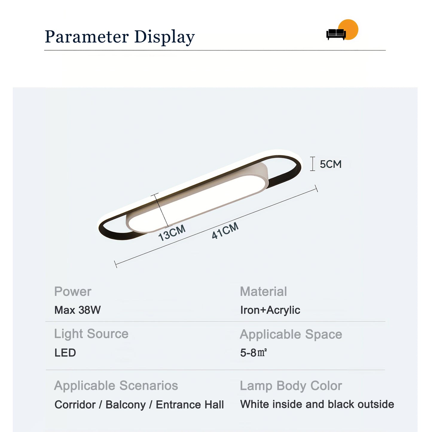 Endon LED Ceiling Light 220V 41CM Rectangular Strip Light Modern Minimalist Home Decor Corridor Light for Stairwells Entrance Balcony