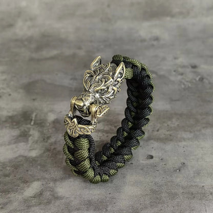 Blackcraft Cult Never Fade Rock Viking Wolf Bracelet Men's handmade cord Wolf Bead Punk Bracelets Biker Jewelry Wolf Black Gothic Ring