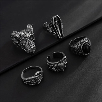 Killstar Gothic Punk Skull Rings for Men's Adjustable Opening Finger Ring Coffin Mummy Vampire Jewelry Creative Gifts Halloween Cosplay Skull Gothic