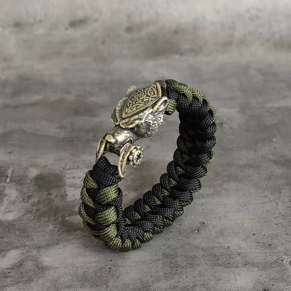 Blackcraft Cult Never Fade Rock Viking Wolf Bracelet Men's handmade cord Wolf Bead Punk Bracelets Biker Jewelry Wolf Black Gothic Ring