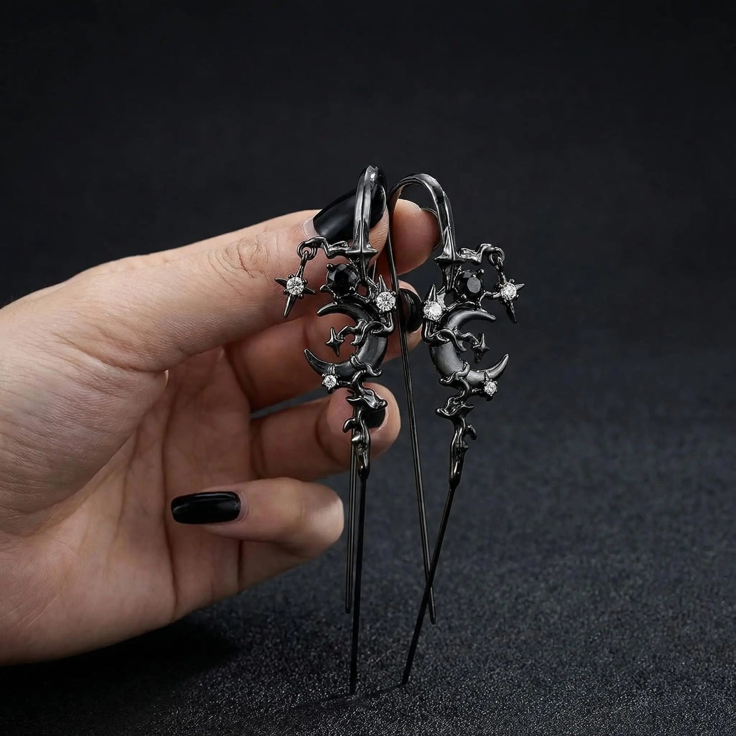 Restyle Goth Earrings Moon Ear Hooks Earrings, Fashion Gothic Style Jewelry Lightweight Design for Daily Wear and Special Occasions Punk Biker Jewelry