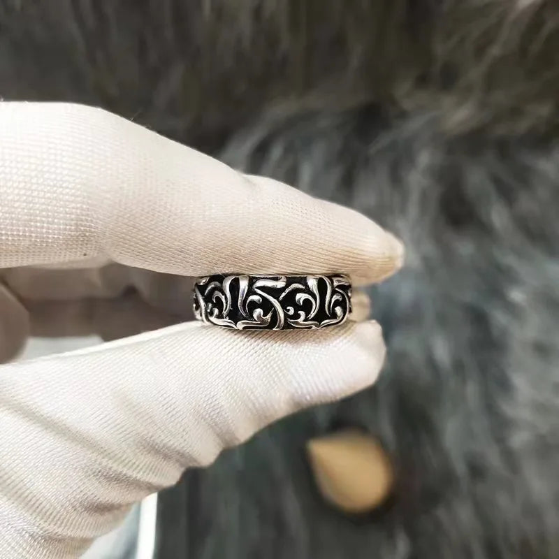 Dark in Love Gothic Croheart Personality Cross Ring Couples Retro Niello Silver Eternal Vine Ring for Male Female Valentine's Day Gift Cross Gothic Silver Silver Punk Biker Jewelry