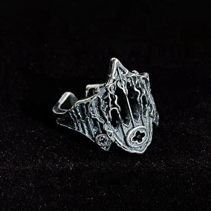The Great Frog Retro Burnt Gothic Cathedral Open Ring For Men Silver plated Copper Dark Gothic Punk Edgy Indie Jewelry Niche Accessories Gift Gothic Silver Silver