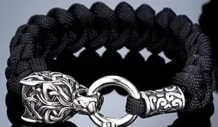 Blackcraft Cult Never Fade Rock Viking Wolf Bracelet Men's handmade cord Wolf Bead Punk Bracelets Biker Jewelry Wolf Black Gothic Ring