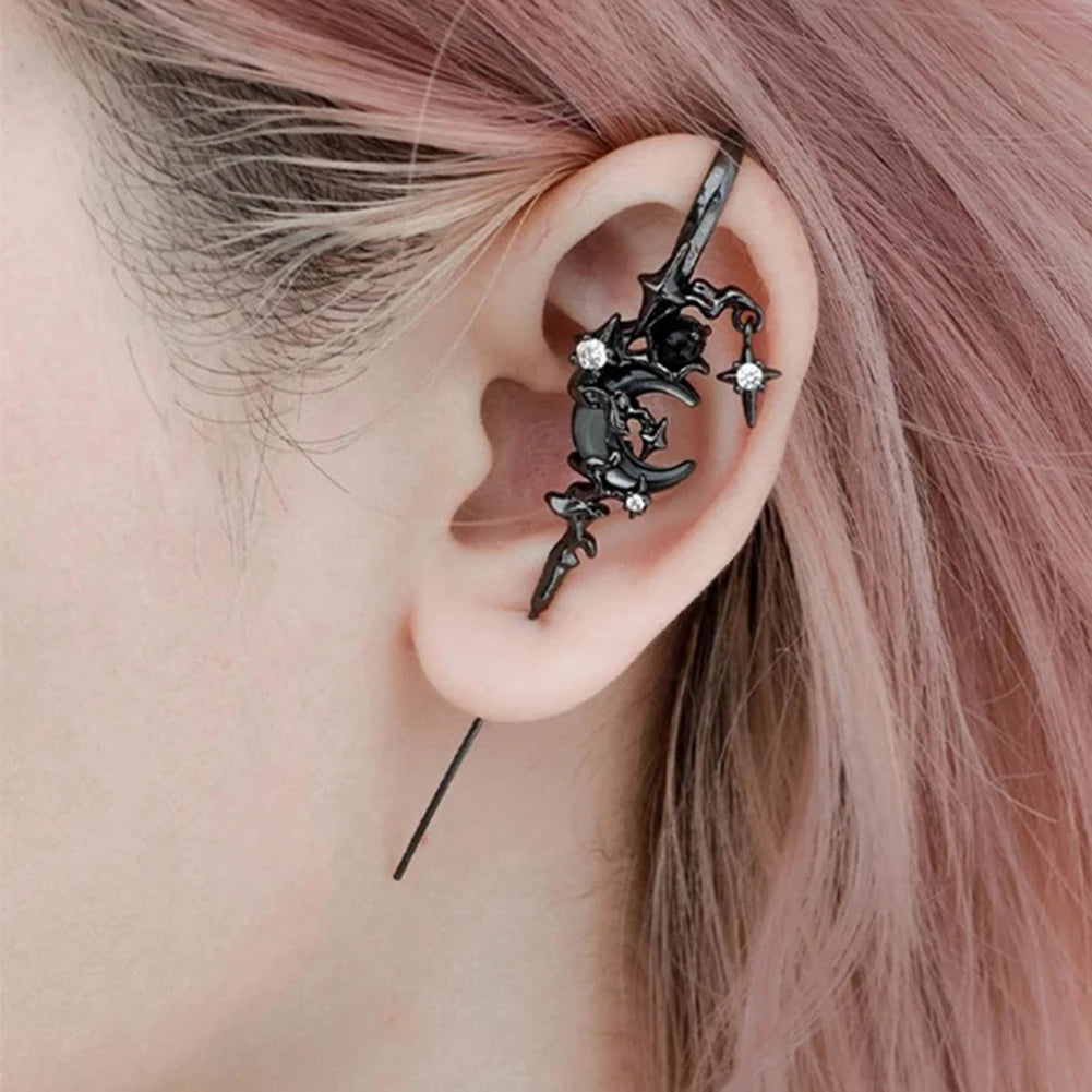 Restyle Goth Earrings Moon Ear Hooks Earrings, Fashion Gothic Style Jewelry Lightweight Design for Daily Wear and Special Occasions Punk Biker Jewelry
