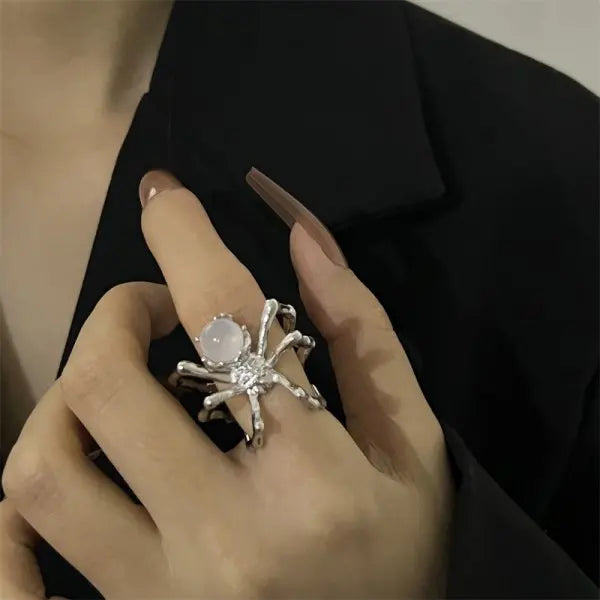 Killstar Gothic Punk Irregular Spider Opening Ring Women Men Fashion Zircon Black Crystal Dark Animal Ring Hip Hop Party Finger Jewelry Gothic Black
