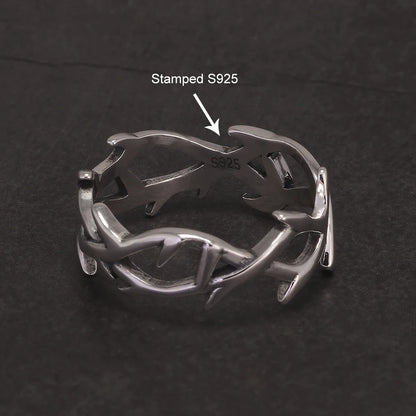 Disturbia 925 Sterling Silver Gothic Thorn Couple Rings for Women Men Punk Retro Cool Spiky Finger Ring Adjustable Hip hop Y2k Jewelry Gothic Silver Silver