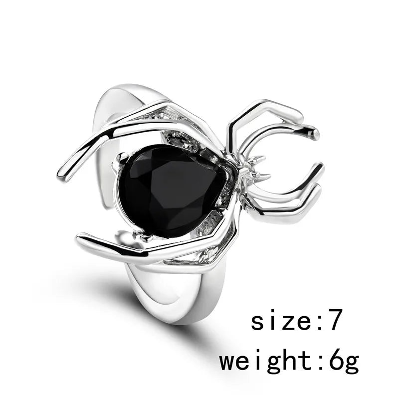 Killstar Gothic Punk Irregular Spider Opening Ring Women Men Fashion Zircon Black Crystal Dark Animal Ring Hip Hop Party Finger Jewelry Gothic Black