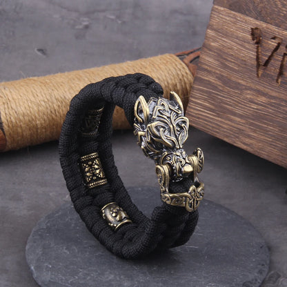 Blackcraft Cult Never Fade Rock Viking Wolf Bracelet Men's handmade cord Wolf Bead Punk Bracelets Biker Jewelry Wolf Black Gothic Ring
