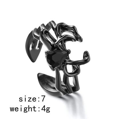 Killstar Gothic Punk Irregular Spider Opening Ring Women Men Fashion Zircon Black Crystal Dark Animal Ring Hip Hop Party Finger Jewelry Gothic Black