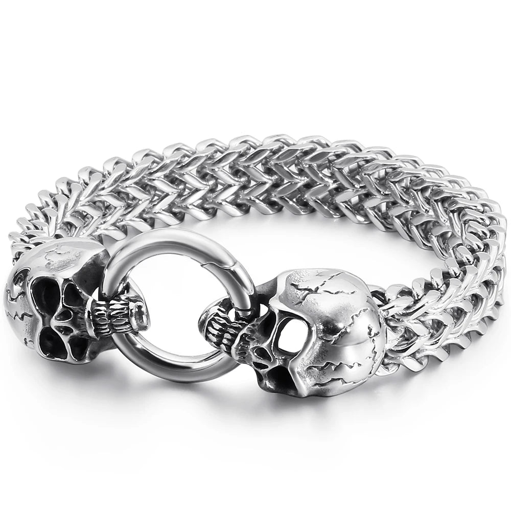 Disturbia Steampunk Rock Skull Bracelet for Men In Waterproof Stainless Steel Skeleton Men's Bracelet Man Bike Jewelry Boys Birthday Gifts Skull Skeleton Steel Stainless Steel Gothic Ring