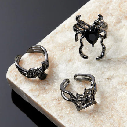Killstar Gothic Punk Irregular Spider Opening Ring Women Men Fashion Zircon Black Crystal Dark Animal Ring Hip Hop Party Finger Jewelry Gothic Black