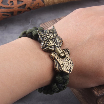 Blackcraft Cult Never Fade Rock Viking Wolf Bracelet Men's handmade cord Wolf Bead Punk Bracelets Biker Jewelry Wolf Black Gothic Ring