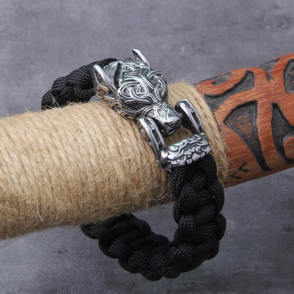 Blackcraft Cult Never Fade Rock Viking Wolf Bracelet Men's handmade cord Wolf Bead Punk Bracelets Biker Jewelry Wolf Black Gothic Ring