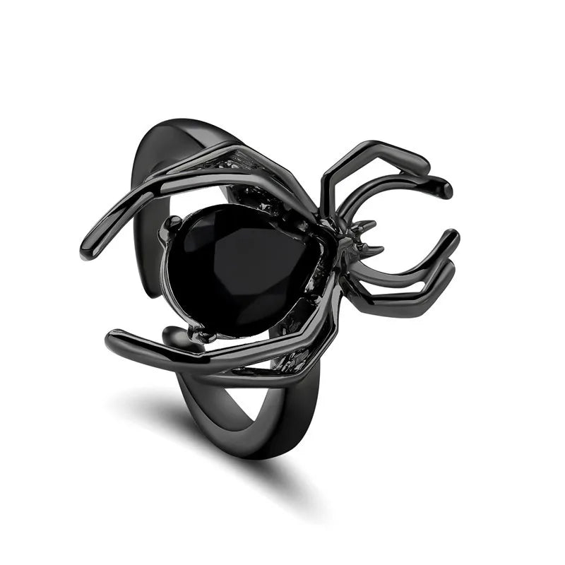 Killstar Gothic Punk Irregular Spider Opening Ring Women Men Fashion Zircon Black Crystal Dark Animal Ring Hip Hop Party Finger Jewelry Gothic Black