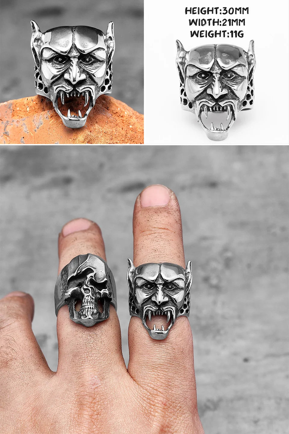 Killstar Vintage Punk Gothic All Skull Head Series Stainless Steel Womens Mens Rings Unique for Biker Jewelry Creativity Gift Wholesale Skull Gothic Steel Stainless Steel