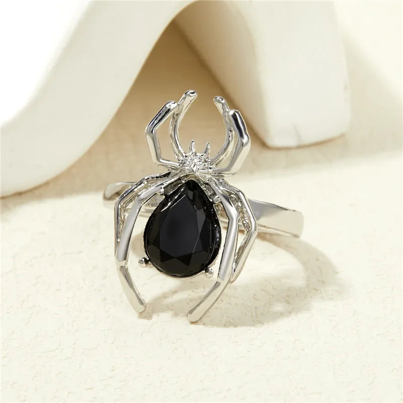 Killstar Gothic Punk Irregular Spider Opening Ring Women Men Fashion Zircon Black Crystal Dark Animal Ring Hip Hop Party Finger Jewelry Gothic Black