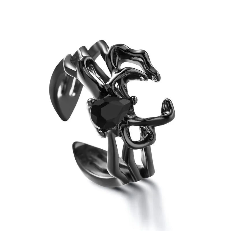 Killstar Gothic Punk Irregular Spider Opening Ring Women Men Fashion Zircon Black Crystal Dark Animal Ring Hip Hop Party Finger Jewelry Gothic Black